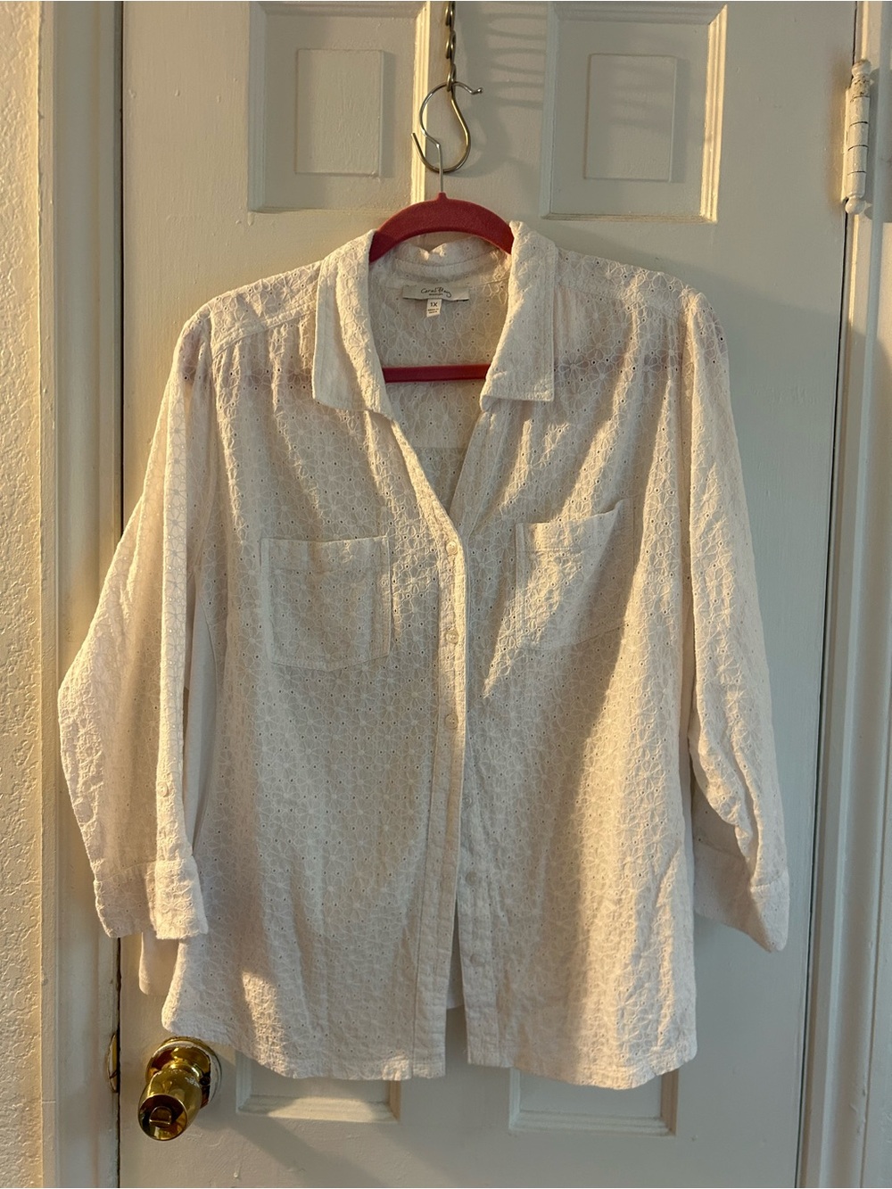 Lightweight White Eyelet Button-Front Women's Top